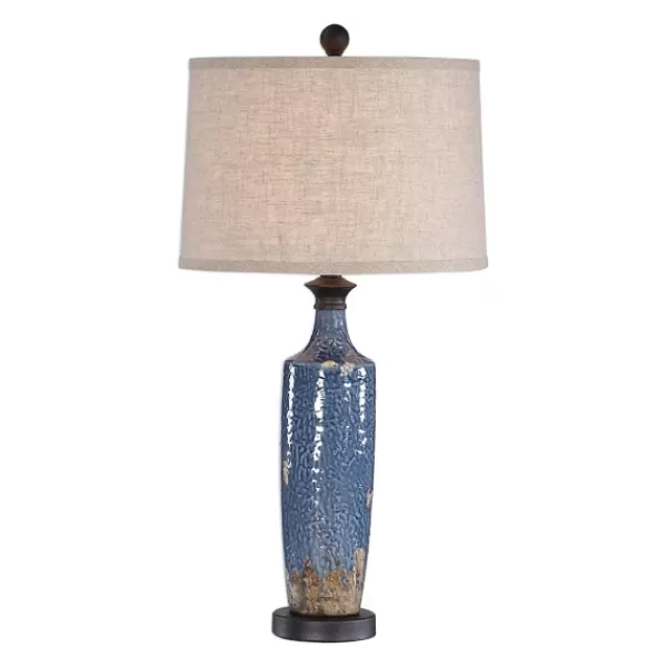 Table Lamps-Kirkland's Home Blue Textured Ceramic Table Lamp Tan