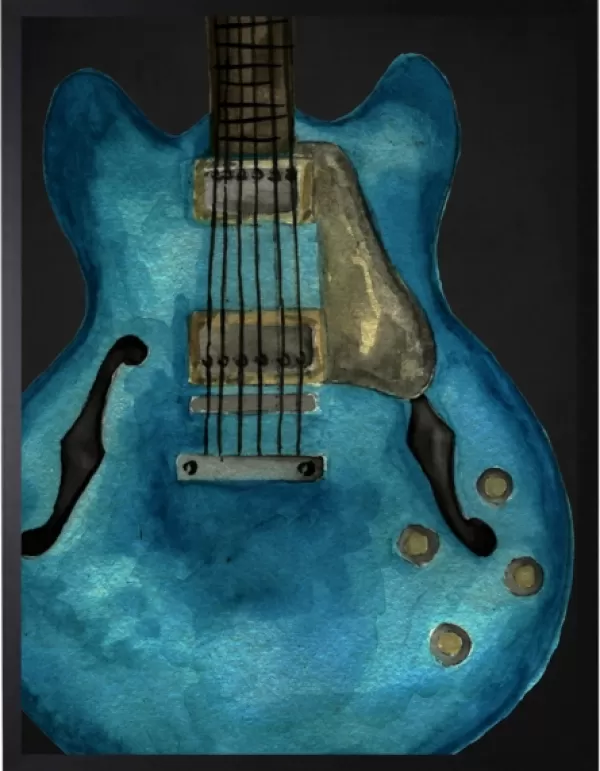 Framed Art-Kirkland's Home Blue Watercolor Guitar Framed Art Print Black/Blue