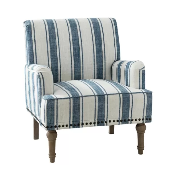 Accent Chairs-Kirkland's Home Blue White Stripe Upholstered Accent Chair Blue/White
