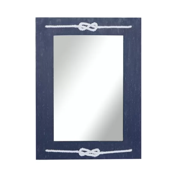 Decorative Mirrors-Kirkland's Home Blue Wood Frame Mirror With White Rope
