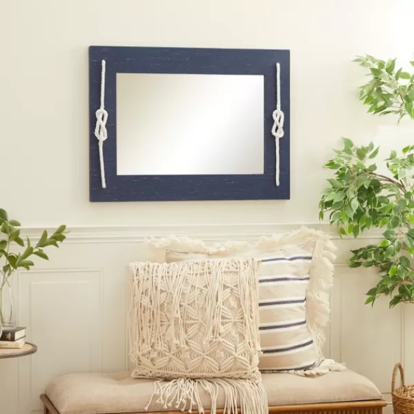 Decorative Mirrors-Kirkland's Home Blue Wood Frame Mirror With White Rope