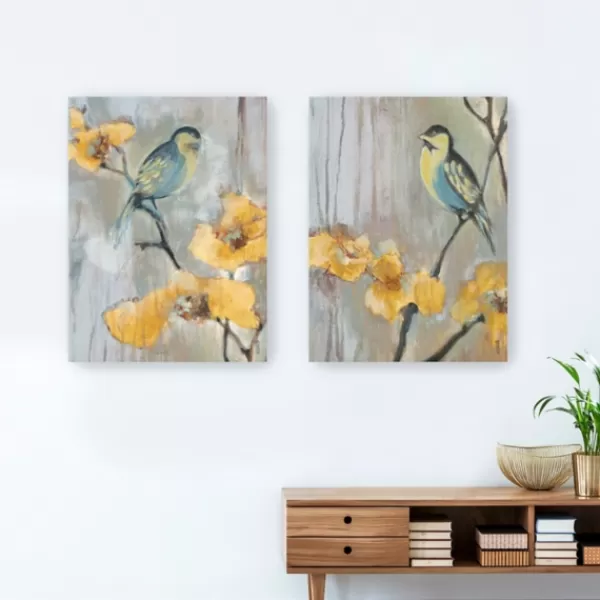 Canvas Art-Kirkland's Home Bluebirds And Blossoms Canvas Art Prints, Set Of 2 Yellow/Gray/Blue