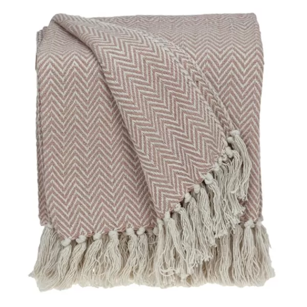 Blankets & Throws-Kirkland's Home Blush Chevron Cotton Handloomed Tassel Throw White/Pink