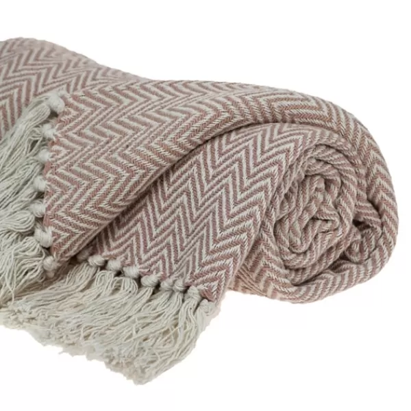 Blankets & Throws-Kirkland's Home Blush Chevron Cotton Handloomed Tassel Throw White/Pink