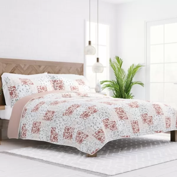 Quilts-Kirkland's Home Blush Patchwork Reversible 3-Pc. King Quilt Set Pink/White/Gray