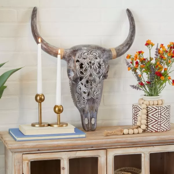 Wall Plaques-Kirkland's Home Bohemian Bull Wall Plaque Gray