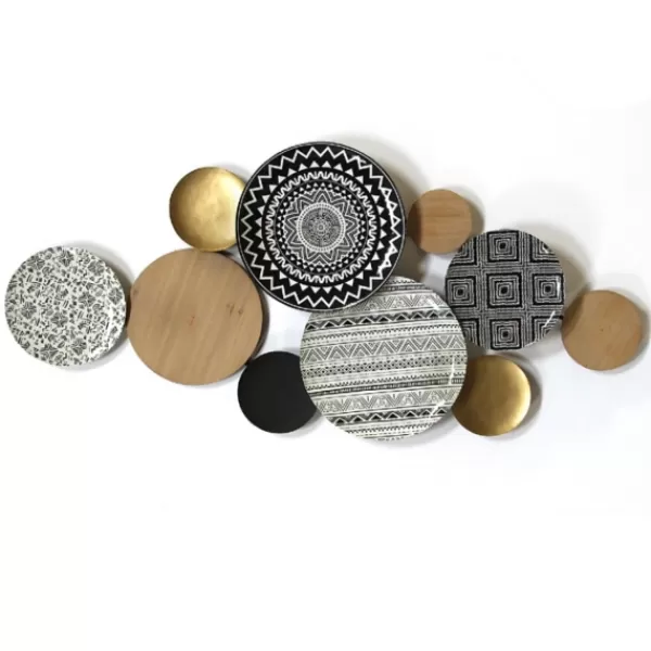 Wall Plaques-Kirkland's Home Boho Medley Plates Wall Plaque Black/White/Gold/Brown