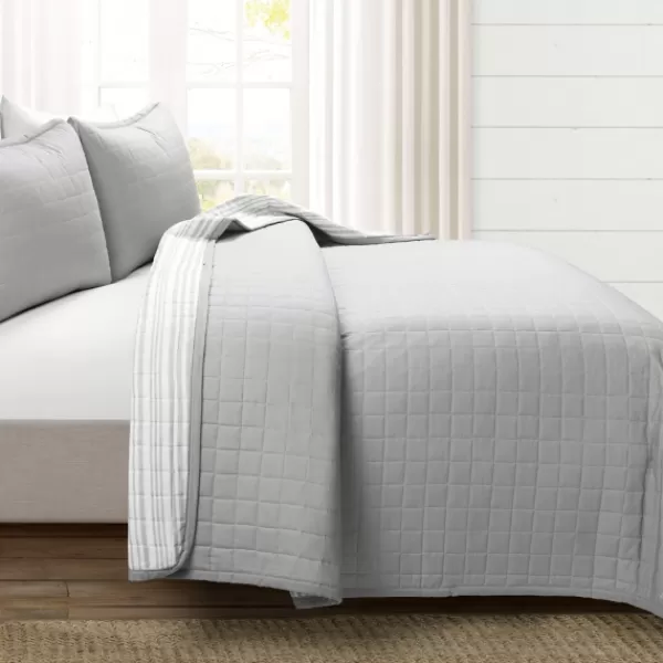 Quilts-Kirkland's Home Box Stitch Cotton King 3-Pc. Quilt Set Gray