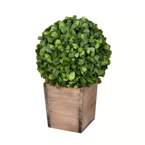 Arrangements & Greenery-Kirkland's Home Boxwood Ball And Wooden Box Arrangement Green