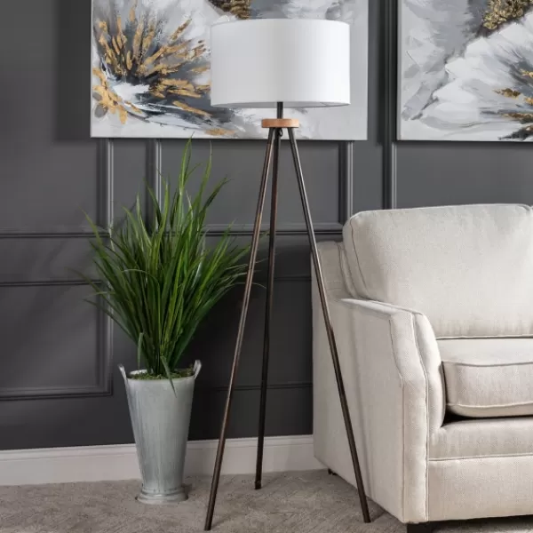 Floor Lamps-Kirkland's Home Brass Metal Tripod Floor Lamp White