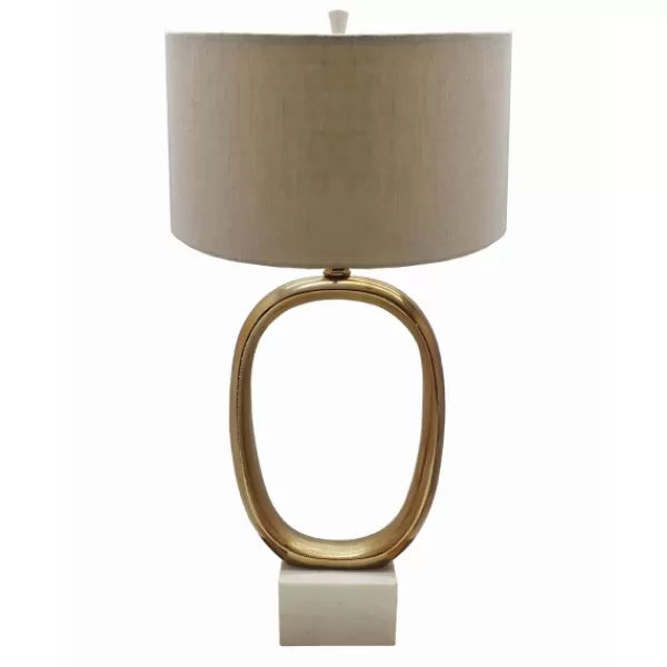 Table Lamps-Kirkland's Home Brass Oval And Marble Base Table Lamp Tan