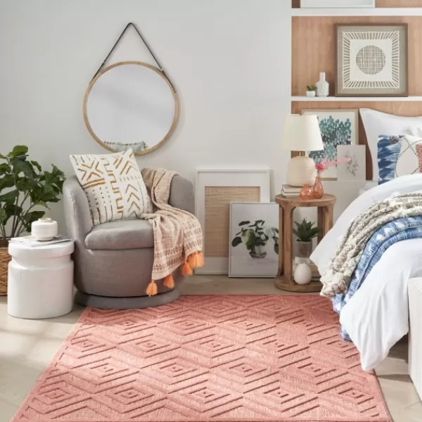 Outdoor Rugs-Kirkland's Home Bright Coral Diamond Outdoor Area Rug, 6X9 Orange