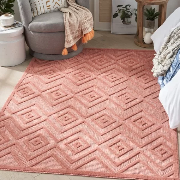 Outdoor Rugs-Kirkland's Home Bright Coral Diamond Outdoor Area Rug, 6X9 Orange