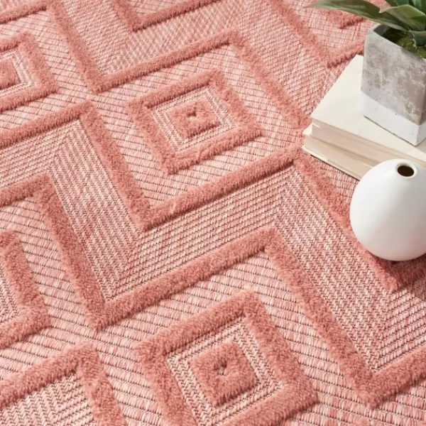 Outdoor Rugs-Kirkland's Home Bright Coral Diamond Outdoor Area Rug, 6X9 Orange
