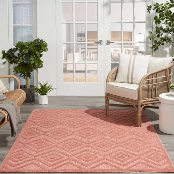 Outdoor Rugs-Kirkland's Home Bright Coral Diamond Outdoor Area Rug, 6X9 Orange