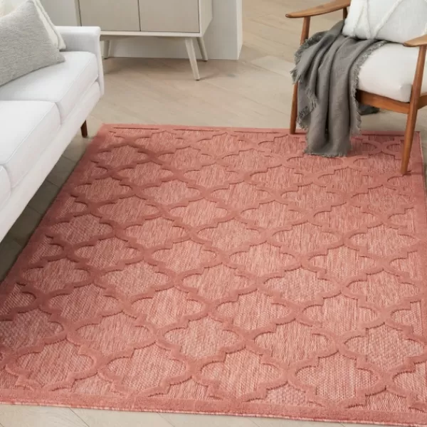Outdoor Rugs-Kirkland's Home Bright Coral Trellis Outdoor Area Rug, 4X6 Pink/White