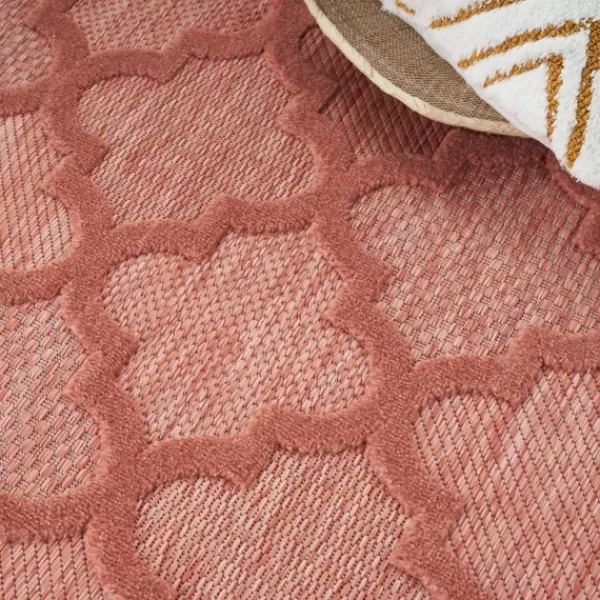 Outdoor Rugs-Kirkland's Home Bright Coral Trellis Outdoor Area Rug, 4X6 Pink/White