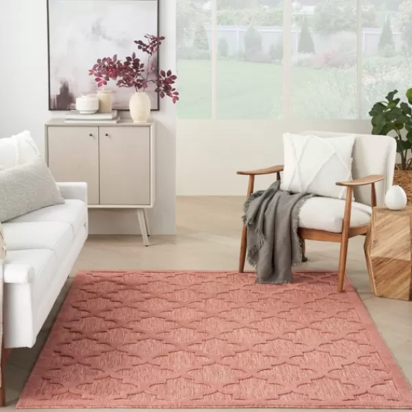 Outdoor Rugs-Kirkland's Home Bright Coral Trellis Outdoor Area Rug, 4X6 Pink/White