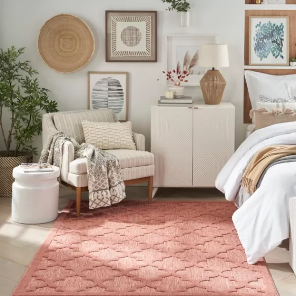 Outdoor Rugs-Kirkland's Home Bright Coral Trellis Outdoor Area Rug, 4X6 Pink/White