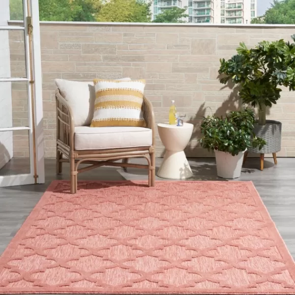 Outdoor Rugs-Kirkland's Home Bright Coral Trellis Outdoor Area Rug, 4X6 Pink/White
