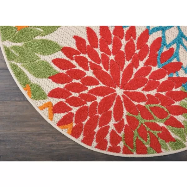 Outdoor Rugs-Kirkland's Home Bright Leaves Round Outdoor Area Rug, 5X5 Red/Blue/Orange