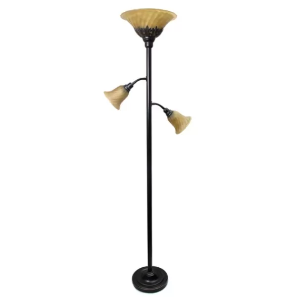 Floor Lamps-Kirkland's Home Bronze And 3-Scallop Glass Floor Lamp Tan