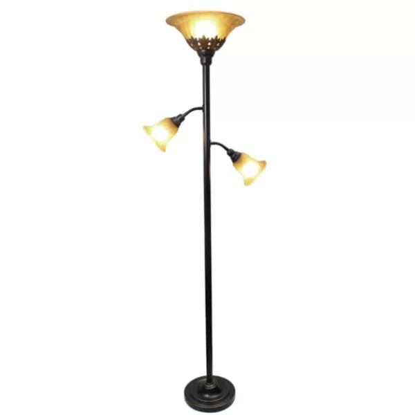 Floor Lamps-Kirkland's Home Bronze And 3-Scallop Glass Floor Lamp Tan
