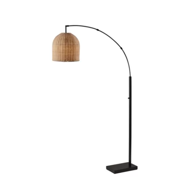 Floor Lamps-Kirkland's Home Bronze And Woven Rat Arc Floor Lamp Tan
