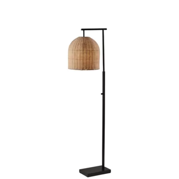 Floor Lamps-Kirkland's Home Bronze And Woven Rat Stem Floor Lamp Tan