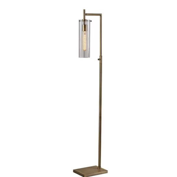 Floor Lamps-Kirkland's Home Bronze Glass Cylinder Shade Floor Lamp Clear