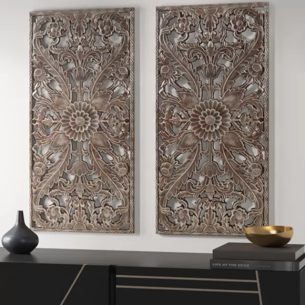 Wall Plaques-Kirkland's Home Bronze Madison Park Floral Wall Plaques, Set Of 2 Brown