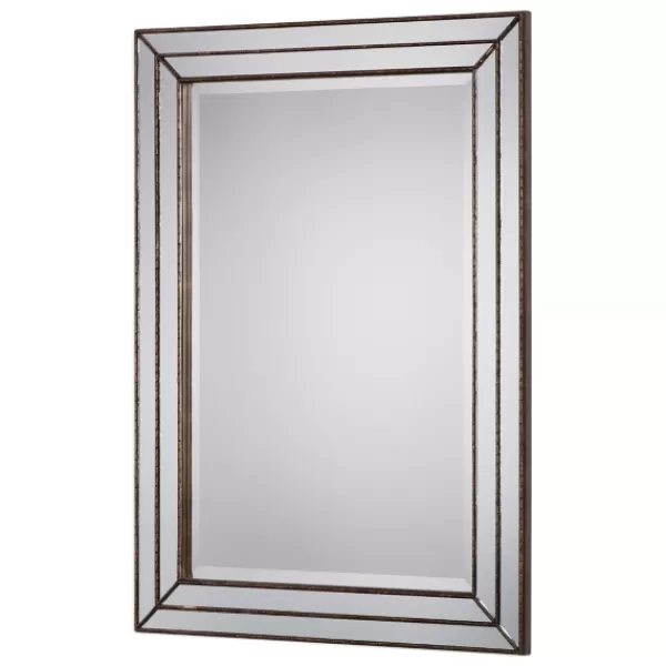 Decorative Mirrors-Kirkland's Home Bronze Metallic Grooved Texture Wall Mirror Brown