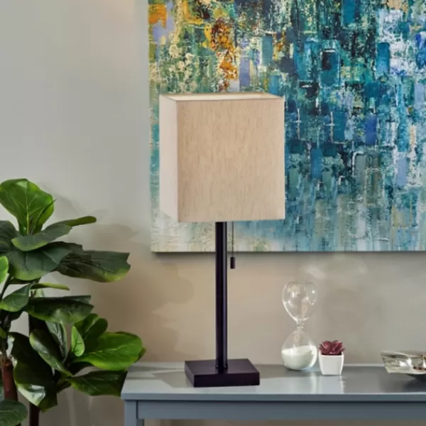 Table Lamps-Kirkland's Home Bronze Monochrome Square Table Lamp Black/Tan