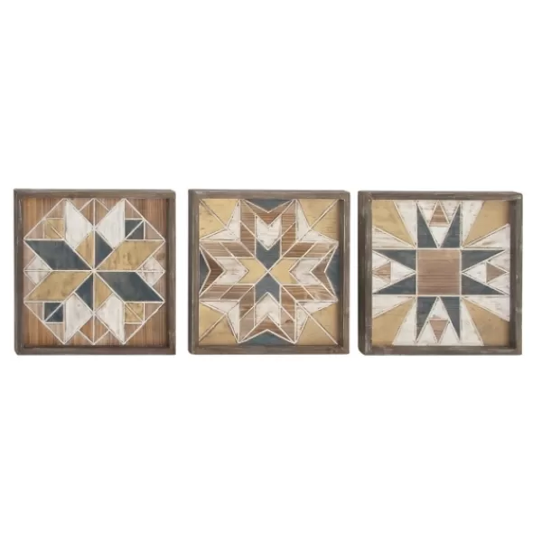 Wall Plaques-Kirkland's Home Brown Abstract Wood Framed Wall Plaques, Set Of 3 Brown/Gray