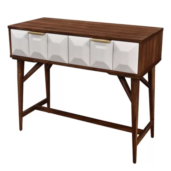 Console Tables-Kirkland's Home Brown And White Wood 2-Drawer Console Table Brown/White