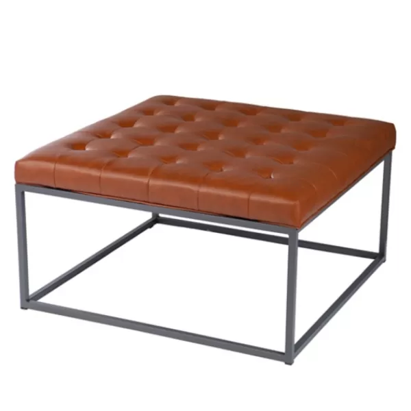 Benches & Ottomans-Kirkland's Home Brown Button Tufted Faux Leather Ottoman Brown/Gray