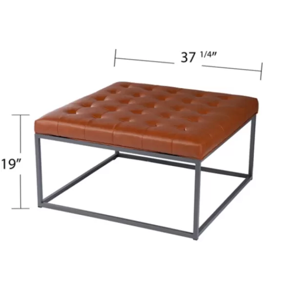 Benches & Ottomans-Kirkland's Home Brown Button Tufted Faux Leather Ottoman Brown/Gray