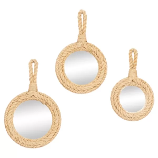 Decorative Mirrors-Kirkland's Home Brown Cora Jute Wall Mirrors, Set Of 3