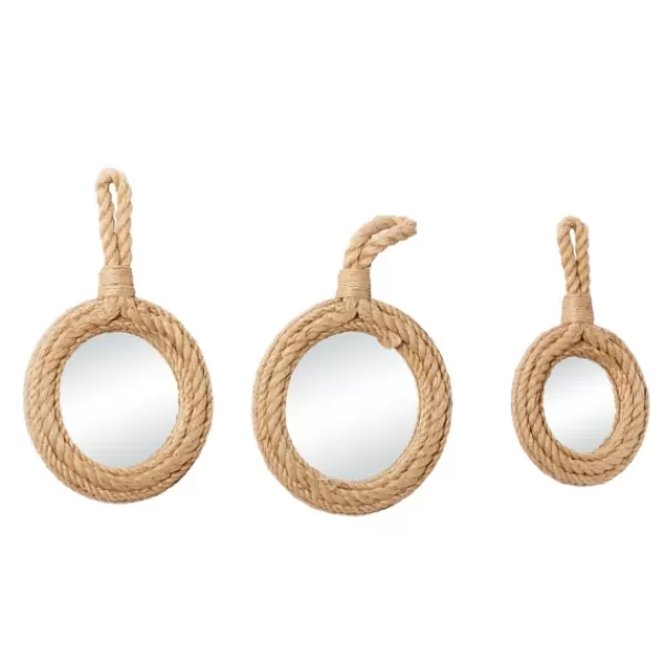 Decorative Mirrors-Kirkland's Home Brown Cora Jute Wall Mirrors, Set Of 3