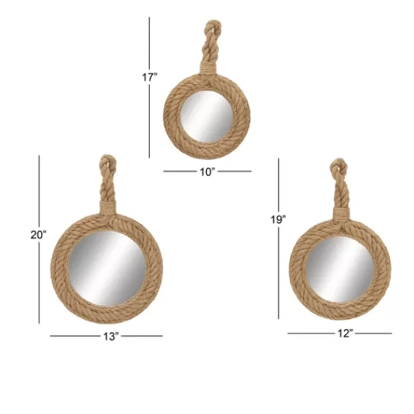 Decorative Mirrors-Kirkland's Home Brown Cora Jute Wall Mirrors, Set Of 3