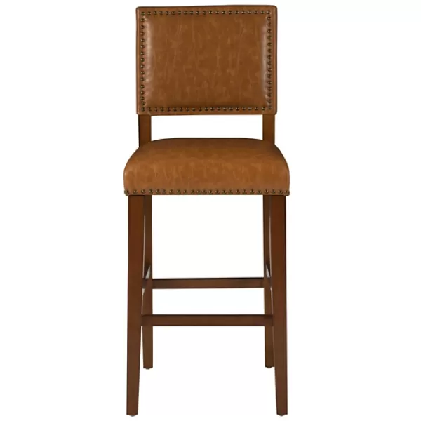 Bar Stools & Counter Height Stools-Kirkland's Home Brown Faux Leather Square Classic Bar Stool Tan
