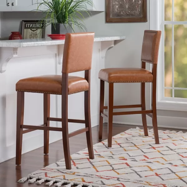 Bar Stools & Counter Height Stools-Kirkland's Home Brown Faux Leather Square Classic Bar Stool Tan