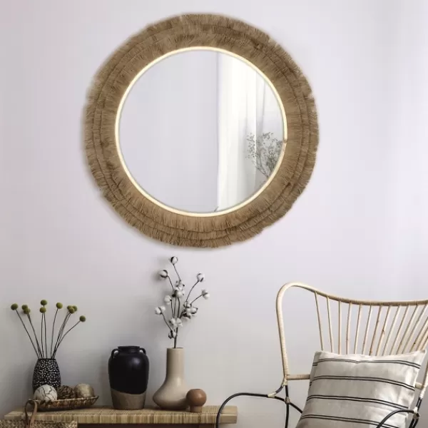 Decorative Mirrors-Kirkland's Home Brown Fringe Jute Round Wall Mirror