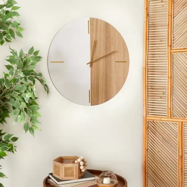 Clocks-Kirkland's Home Brown Neutral Element Wall Clock White