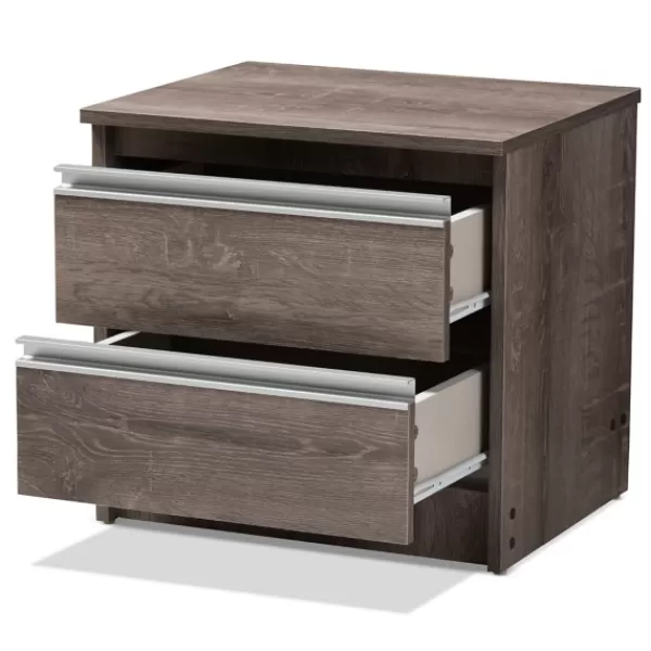 Nightstands-Kirkland's Home Brown Oak Wood Finish 2-Drawer Nightstand