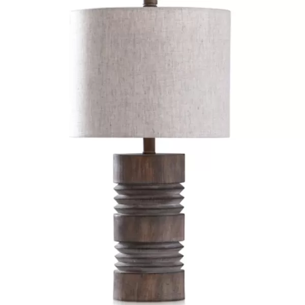 Table Lamps-Kirkland's Home Brown Ribbed Wood Finish Table Lamp Tan