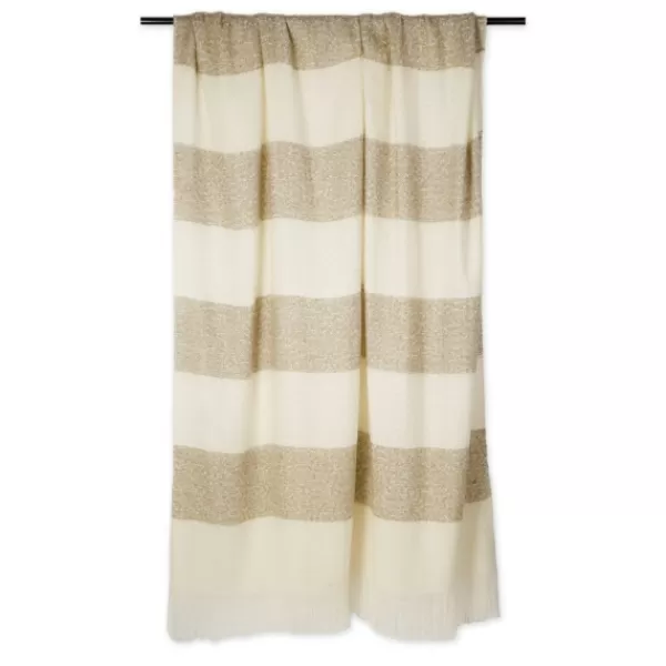 Blankets & Throws-Kirkland's Home Brown Rugby Stripe Fringe Throw Ivory/Brown