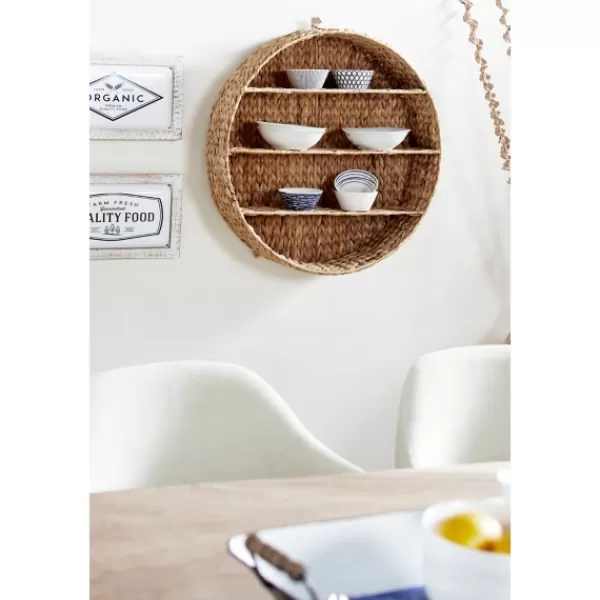 Shelves-Kirkland's Home Brown Sea Grass Woven Round Wall Shelf