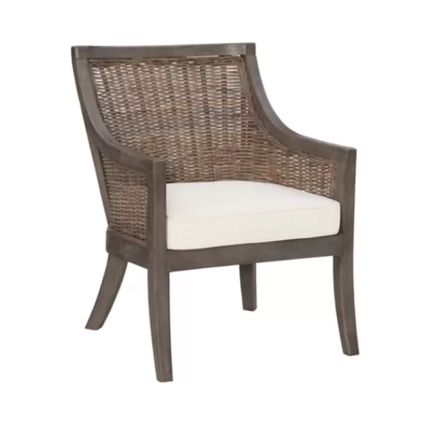 Accent Chairs-Kirkland's Home Brown Wicker Wood Curved Back Accent Chair White