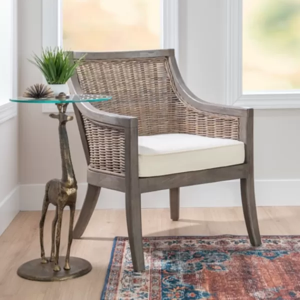 Accent Chairs-Kirkland's Home Brown Wicker Wood Curved Back Accent Chair White